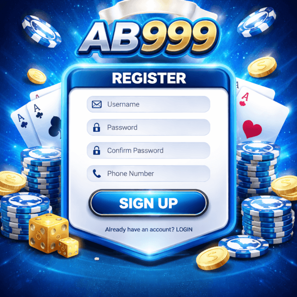 AB999 account access for a digital casino with game lobby, featured providers, live casino rooms, slots, and card games